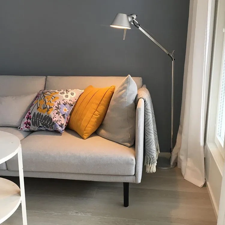 White sofa with grey blue walls Agate