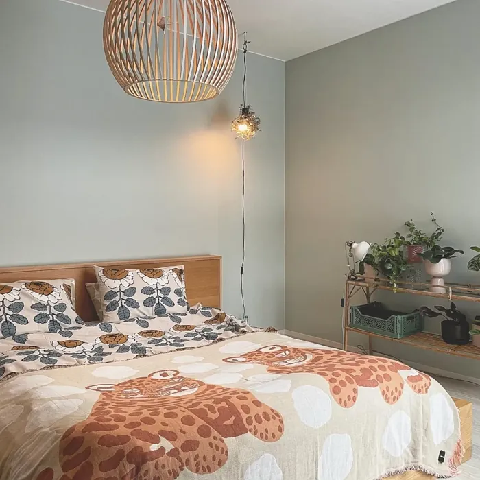 Grey bedroom interior paint Tikkurila X447 Sea Smoke