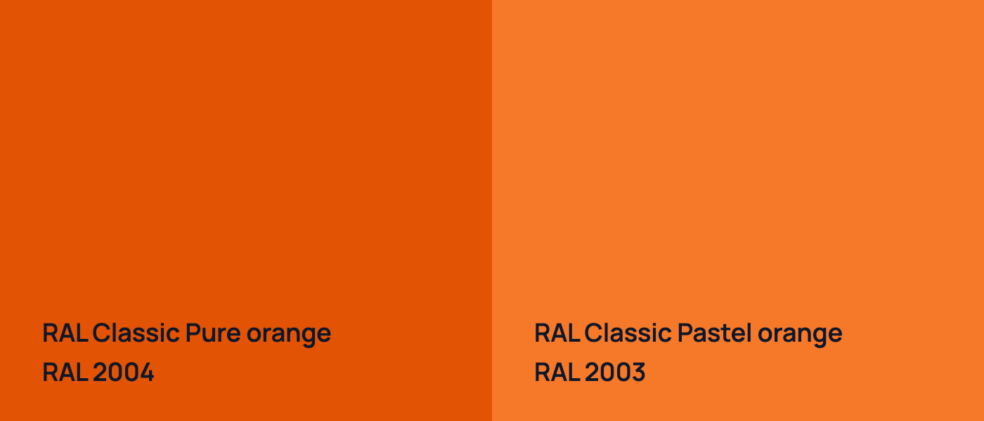 RAL Classic Pure orange RAL 2004 vs RAL Classic  Pastel orange RAL 2003