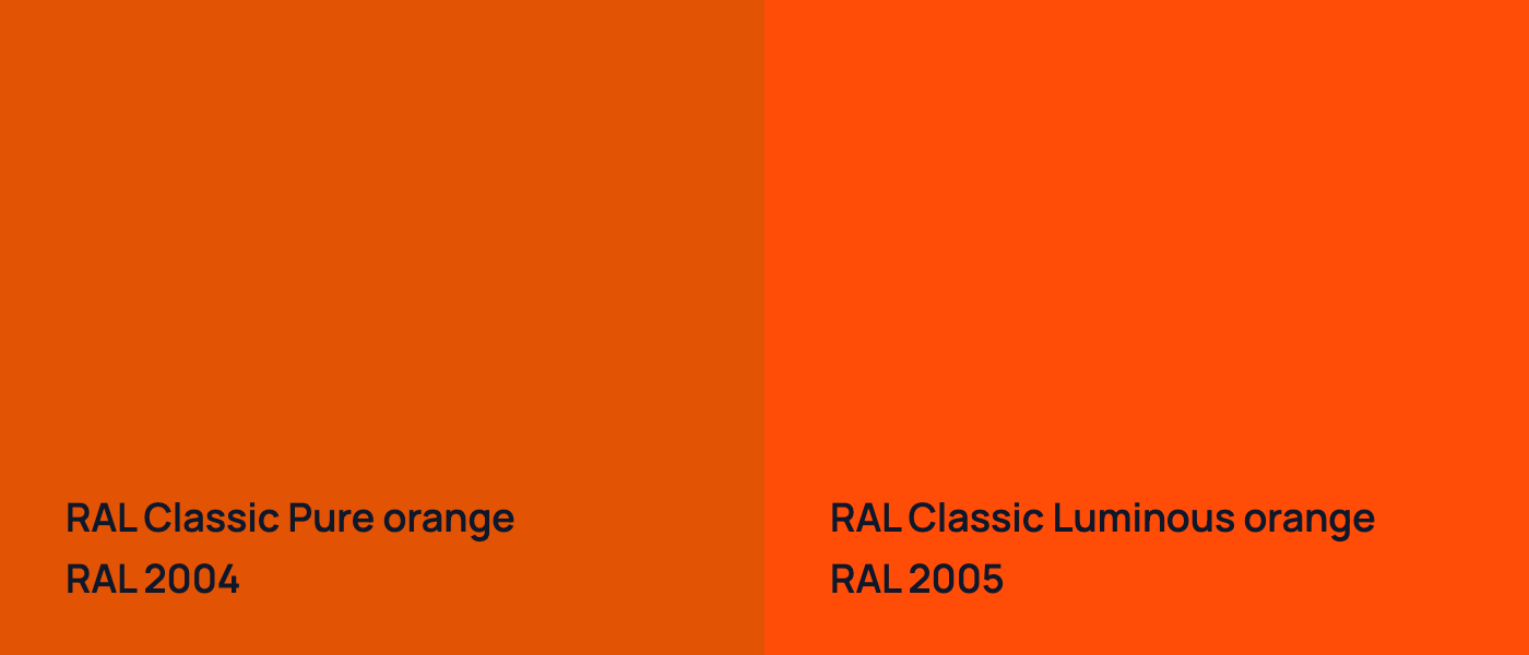 RAL Classic Pure orange RAL 2004 vs RAL Classic  Luminous orange RAL 2005