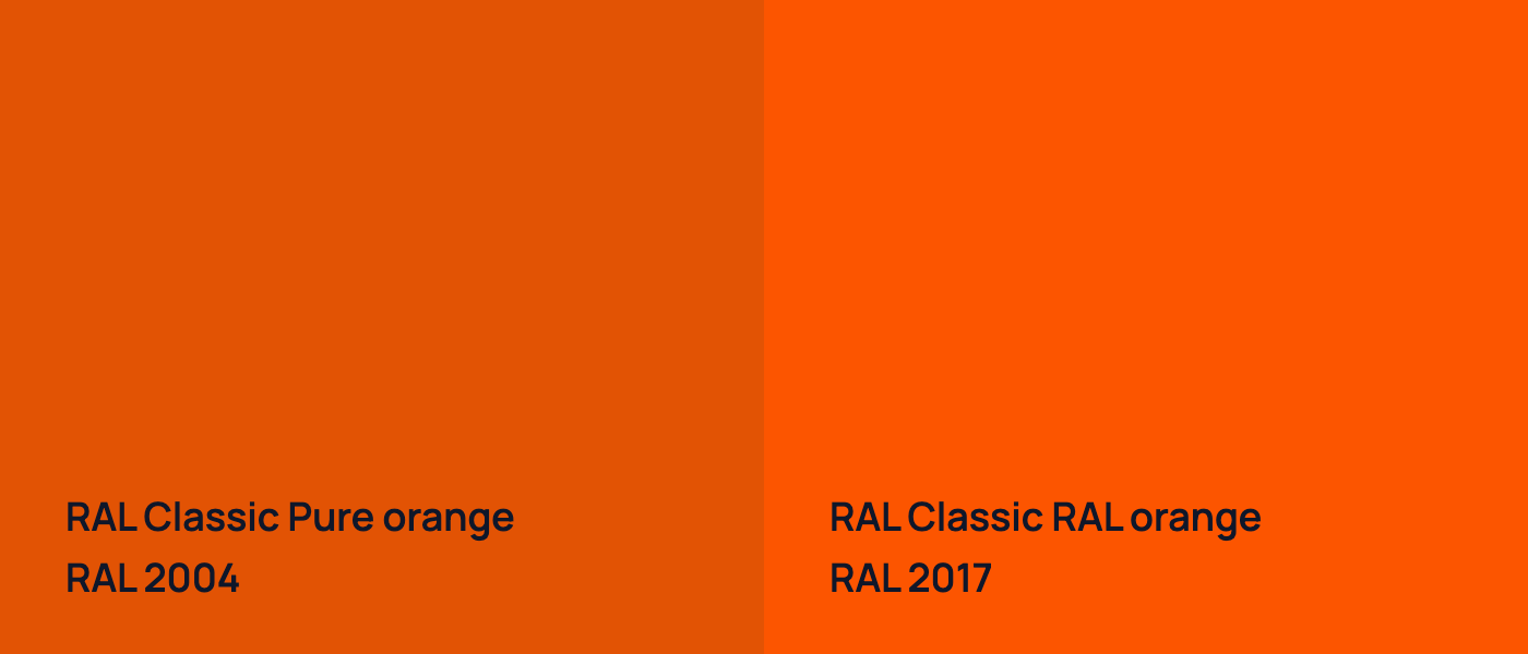 RAL Classic Pure orange RAL 2004 vs RAL Classic  RAL orange RAL 2017