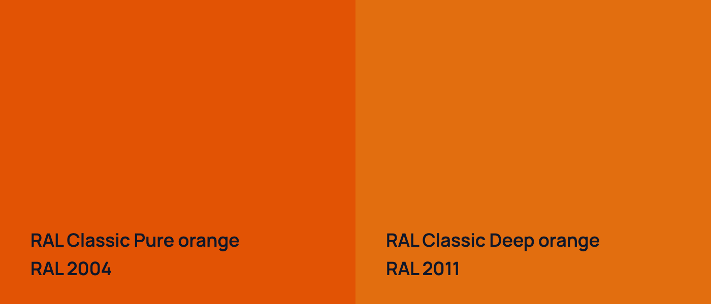 RAL Classic Pure orange RAL 2004 vs RAL Classic  Deep orange RAL 2011